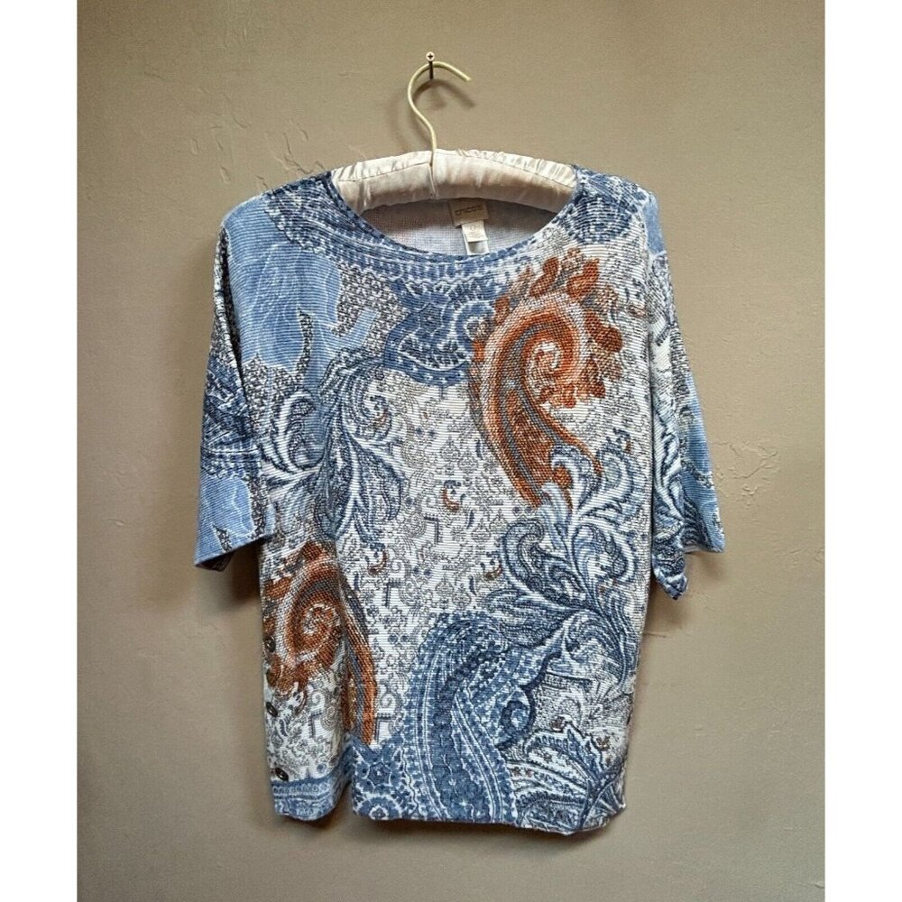 Chico's Women's Top Paisley Side-Button Pullover Shirt Multicolor Size 0 (4/6)